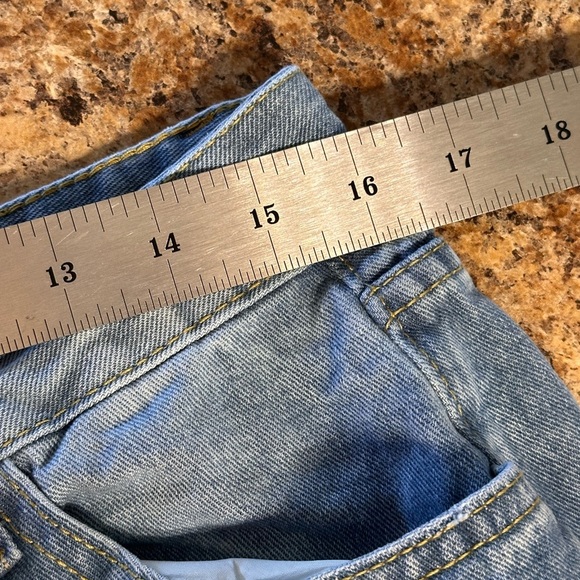 Womens Size Large Distressed Wide Leg Baggy Retro Jeans Slight Stretch Blue - Picture 6 of 12